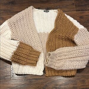 Wild Fable Chunky Knit Cardigan in Cream and Brown